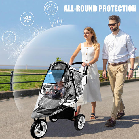 Universal Stroller Rain Cover, Waterproof Windproof Protection, Baby Travel Weather Shield from Dust Snow, Clear
