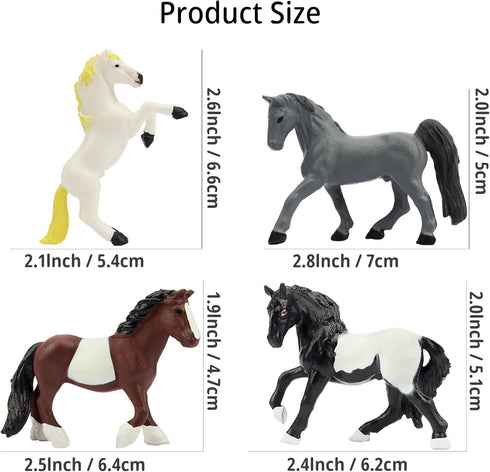 12PCS 2-3" Set, Toymany Tiny Horse Figurines Toy Plastic Pony Small Foal Figures, Birthday Gift Cupcake Horse Cake