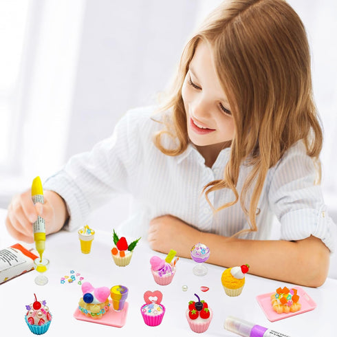 Sendhjurf Making Mini Food Toy,DIY Craft Kits,Mini Collectibles,Dollhouse Accessories,Cream Play,Create and Display