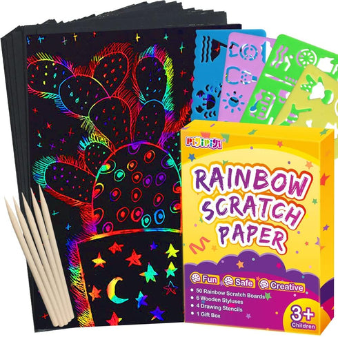 pigipigi Scratch Paper Art for Kids, 60 Pcs Magic Rainbow Scratch Paper Off Set Crafts Supplies Kits