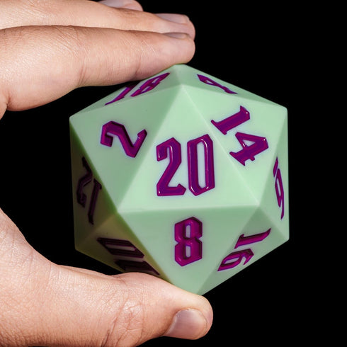 Large D20 Single 20 Sided DND Dice - 55mm Silicone D20 with Gift Box for RPG Games (Green/Purple)