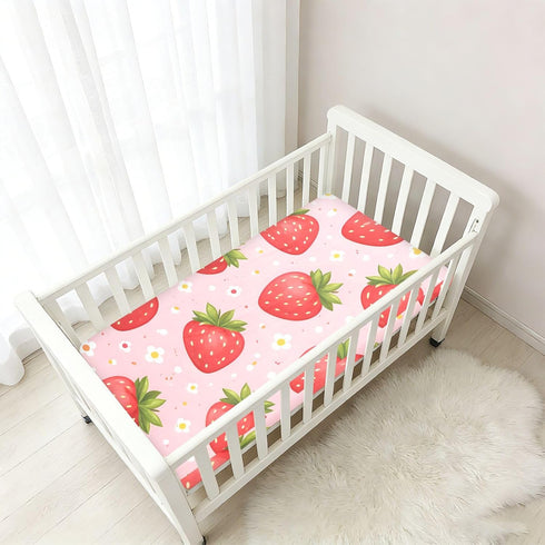 CZXW 52" 28" Cute Strawberry and Daisy Crib Sheets Fitted x Natural Cotton Soft & Breathable for Baby Crib Mattress