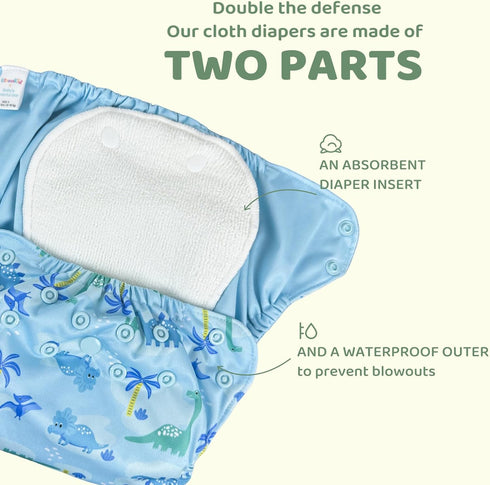 BISENKID 2 Pack 3 Pack 2 (18-35Pound) Waterproof Cloth Diaper Cover Reusable Plastic Diaper Cover - Adjustable Outer