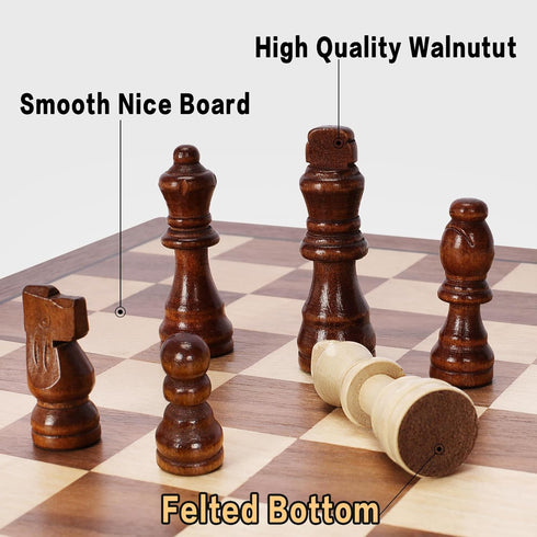 Set 15" 2 Sets Set Magnetic Wooden Chess for Adults Kids, Folding Chess Boards with Extra Queens, Portable Travel Chess