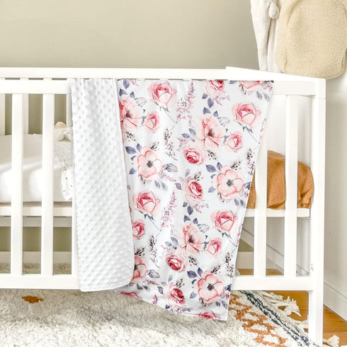 Baby Blanket for Girls, Super Soft Double Layer Minky with Dotted Backing, Floral Design, 30 X 40 Inches