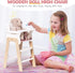 18-20 Inch ROBUD Play High Chair, Pretend Play High Chair with Cushion, Movable Table, Wooden Baby Doll Accessories
