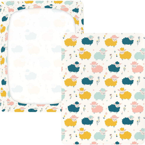 miaozhen 1 Pack 52x28 Cotton Baby Crib Sheets for Boys Girls Soft Breathable Funny Ocean Lambs Muslin Crib Sheets