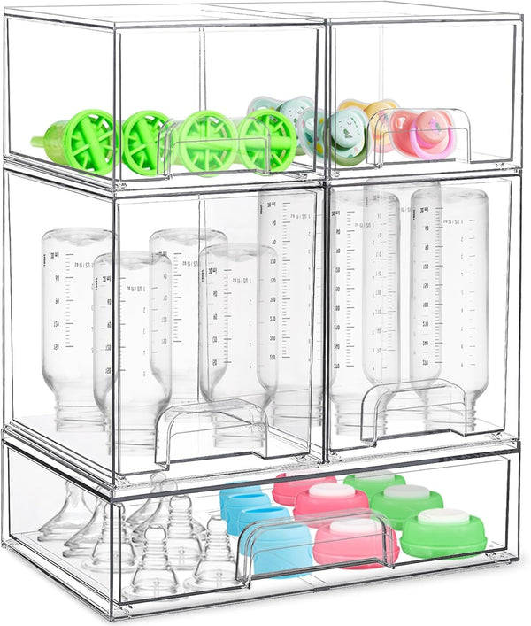 Azorteja Baby Bottle Organizer for Countertop with Dust Protection, 5Pack Stackable Baby Organizers