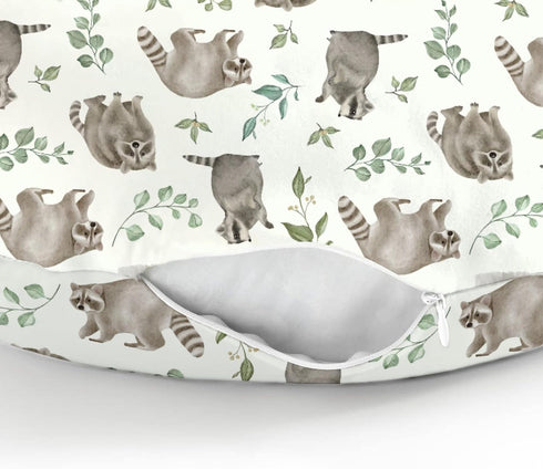 Watercolor Raccoon Baby Nursing Pillow Covers for Boy Girl Raccoons Green Leaves Nursery Pillowcase for Breastfeeding