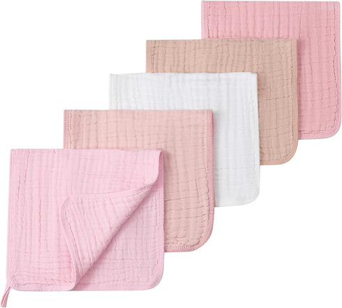 SnugOre Muslin Burp Cloths 5 Pack Large 20x12 inches Baby Burping Cloths, 6-Layer