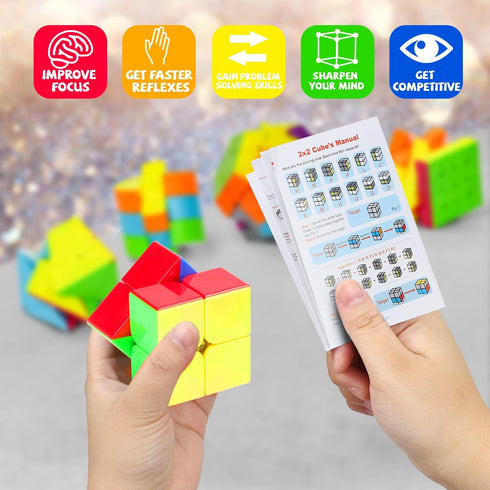 TOY Life Speed Cube Set, 10 Pack Magic Cube Bundle with 3x3, 2x2, 4x4, Pyramid, and Megaminx Cubes