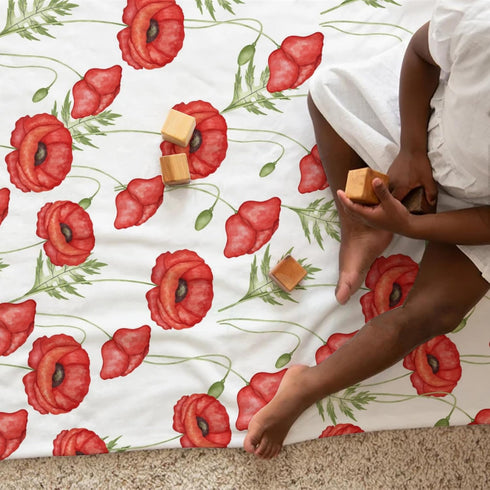 Boho Retro Poppy Flowers Leaves Baby Blanket, Red Poppy Floral Spring Blossom Swaddle Blanket 30x40
