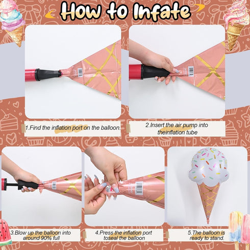 32 Inch Summer Large Ice Cream Balloons Cone Kit, Giant Sweet Ice Cream Sprinkle Foil Balloons, Popsicle Three Scoops