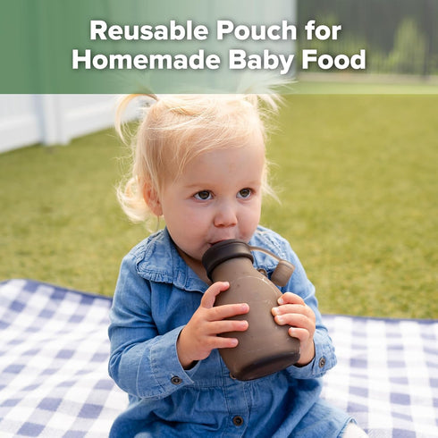 9oz/260ml 4 Pack, haakaa Hippo Pouch Reusable Pouches for Toddlers, Reusable Baby Food Pouches for Homemade Organic