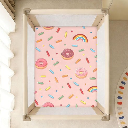 CZXW 52" 28" Donuts and Sprinkles Crib Sheets Fitted x Natural Cotton Soft & Breathable for Baby Crib Mattress