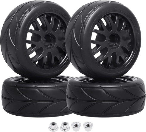 4-Pack HobbyPark RC Car Tires & Wheels, 12mm Hex Drive Hub with Foam Inserts for 1/10 Touring Car