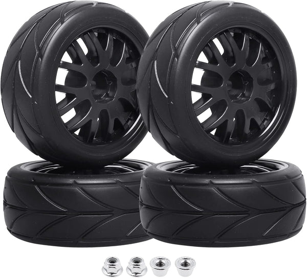 4-Pack HobbyPark RC Car Tires & Wheels, 12mm Hex Drive Hub with Foam Inserts for 1/10 Touring Car