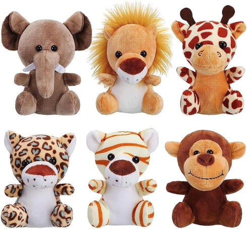 6 Pieces Jungle Stuffed Animal Set - Plush Lion, Elephant, Tiger, Giraffe Toys for Party Theme