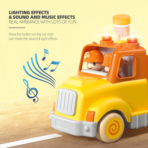 Toddler Car Toys for 2-5 Years Old, Transport Carrier Truck Toy with 4 Wooden Vehicles, 24IN Foldable Track