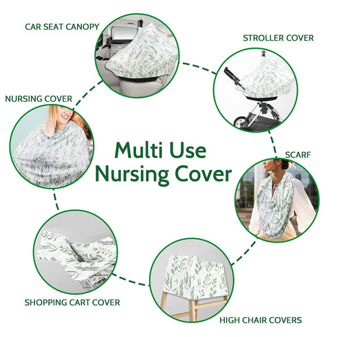 DILIMI Baby Car Seat Cover Green Leaf, Breastfeeding Cover Soft Breathable Infant Carseat Canopy Multifunctional Cover
