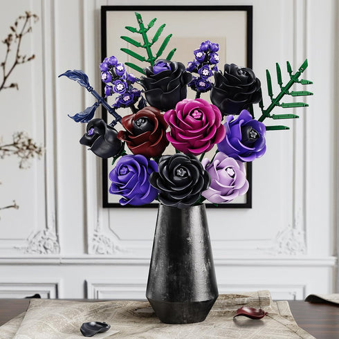 Set 14 546PCS HOGOKIDS Flowers Bouquet Building - Mother's Day Purple Roses Botanical Collection Building Block