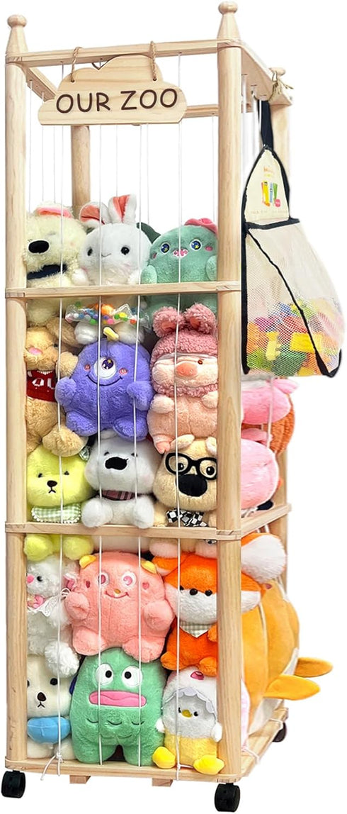 Pmbqifay Stuffed Animal Storage/Organizer Cute Wooden Stuffed Animal Zoo Storage Plush Toy Holder