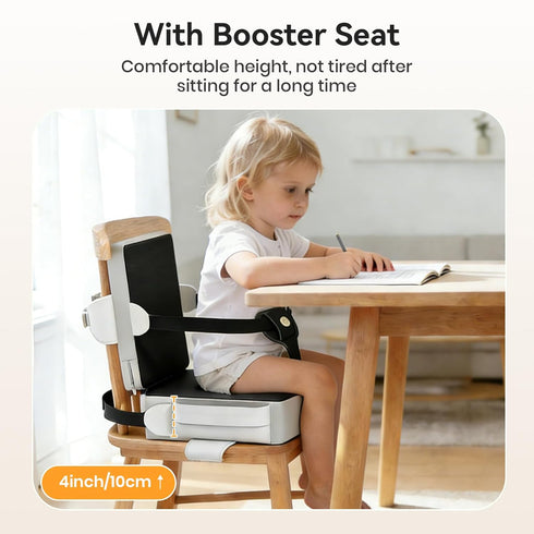 Toddler Booster Seat for Kitchen Chair, Anti-Slip Dining Table Booster Seat w/Backrest & Adjustable Shoulder Straps