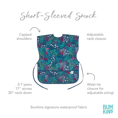 3-7 Bumkins Short Sleeve Smock, Toddler Reusable Waterproof Bib for Girls and Boys Ages Years, Junior Childrens, Kids