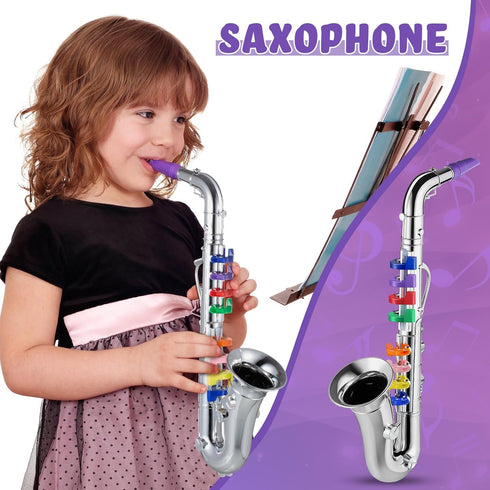 Lewtemi Silver Saxophone Musical Instruments Toy for Kid Toddler Fake Plastic Preschool Music Toy Gift Portable Wind