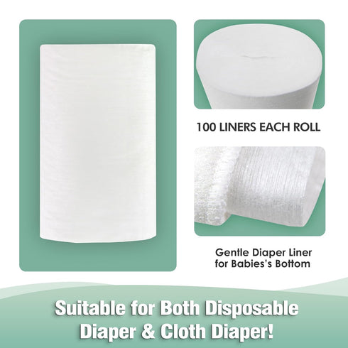 100 (3 wegreeco Cloth Diaper Liners - Unscented Diaper Liners, Fragance Free Cloth Diapers Liner - Sheets Per Roll