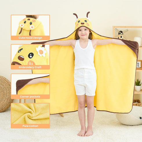 50x30 Inches Style Quarters Yellow Bee Hooded Towel for Kids Soft Cotton, Embroidered, Absorbent Baby Bath Towel Quick