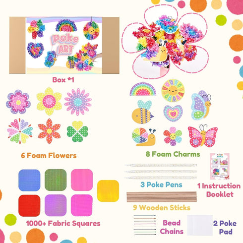 6 8 4-8 SOLDAY Poke Art Kits for Kids to Make Your Own Flowers Bouquet, Craft Kit with Flowers, Cute Hanging Charms