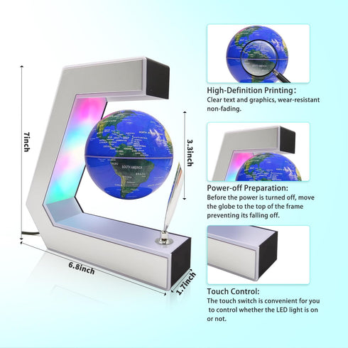 Gift(3.3 Inches Flagest Magnetic Levitation Globe with LED Lights & Touch Control and Pen, Floating Globes