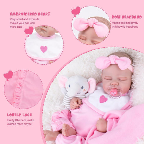 7 Set 17-22 Inch Aori Pcs Reborn Baby Dolls Clothes with Pink Bassinet for Baby Doll, Carrier Bed and Baby Doll Clothes