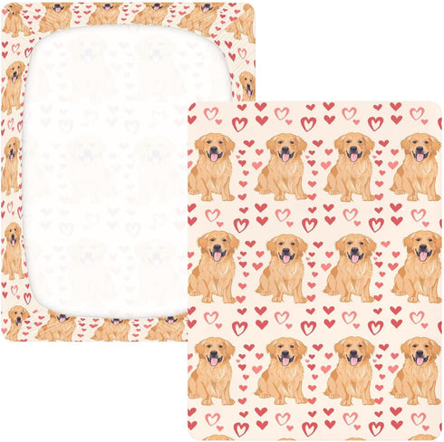 Bseiialft 52 28 Golden Retrievers Pink Hearts Crib Sheets for Boys Girls Soft and Breathable Cotton Baby Sheets
