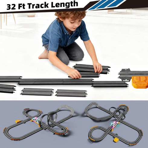 Glorryearst 4 Sets 7,8,9-12 Slot Car Racing Track for Kids with Cars Battery or Electric Powered Dual Racing Game