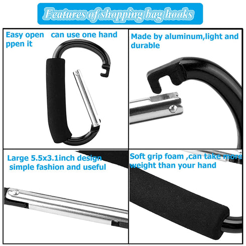 XINHUISHQZ Mommy, 2 Stroller Hooks by Baby,Large Stroller Hooks for pcs Carabiner Stroller Hook Organizer for Hanging