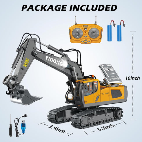 2.4Ghz, 6-12 Remote Control Excavator Toys, RC Construction Toys with Metal Shovel, Lights, Sounds RC Truck Digger Toys