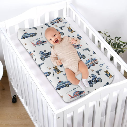 Watercolor Police Vehicles Changing Pad Covers - Fitted Baby Change Table Sheets for Boys, Soft Breathable 32''x16''