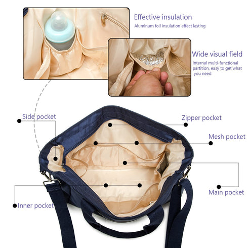 Mommy ROYALFAIR Diaper Bag Tote Bag for Toddler Messenger Tote Diaper Bags Purse with Stroller Hook (Medium,Navy Blue)