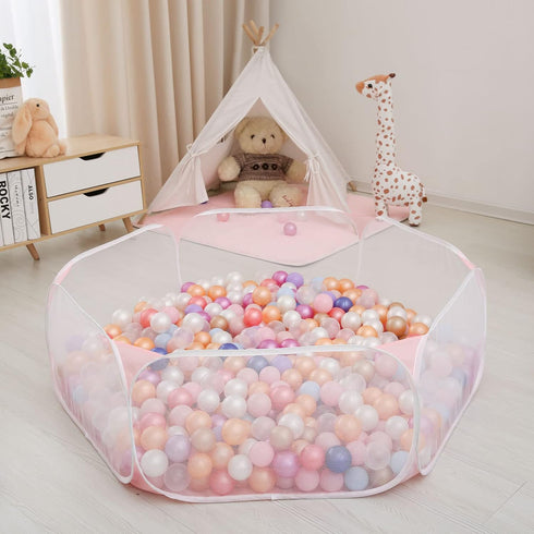 Kids Ball Pit Large Pop Up Children Ball Play Tent for Toddlers Girls Boys for Indoor Outdoor Baby Playpen with Carry Tote, Balls Not Included (Pink)…