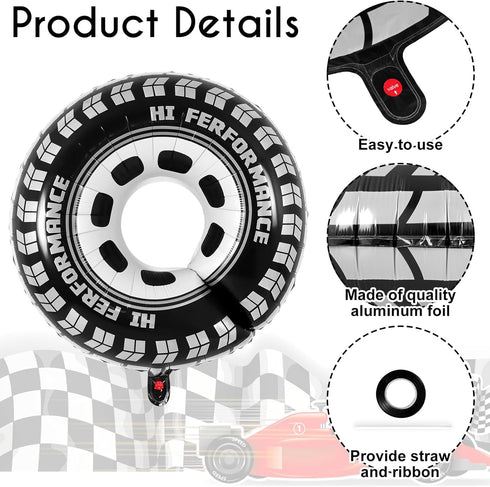 6 Pcs Large 30 Inch Race Car Wheel Balloons for Birthday Party Race Car Theme Decorations
