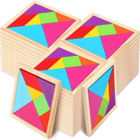 Shappy 36 Pieces Wooden Tangram Puzzles for Kids Educational Shape Puzzle Toys