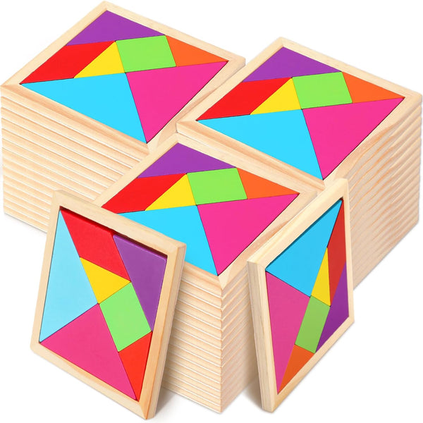 Shappy 36 Pieces Wooden Tangram Puzzles for Kids Educational Shape Puzzle Toys