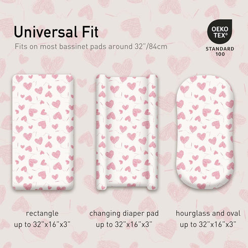 4 Pack, Cozy 32"x16"(Love) Gllquen Baby Bassinet Sheets Breathable Fitted Mattress Sheet, Elastic Travel Crib