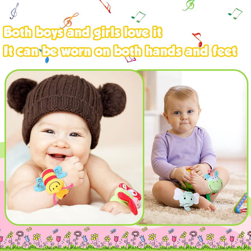 4 Pieces Baby Wrist Rattles, Animal Pattern Newborn Foot Rattles Toy for Boys Girls, 4 Designs (Elephant, Donkey,