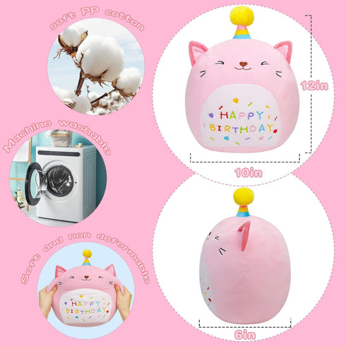 Cat Plush Toy 12 Inch Cute Unicorn Cat Birthday Stuffed Animal, Soft Plushies Pillow for Kids Room Decoration
