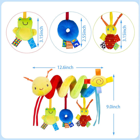 Baby Crib Hanging Rattles Toys, Cartoon Insect Spiral Hanging Toy with Rattle Bell for Infants