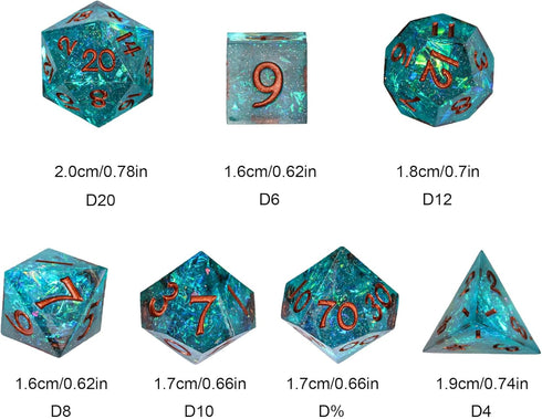 7PCS DND Dice Set | Handmade Sharp Edge Polyhedral Dice for Dungeons and Dragons TTRPG Games with Gift Box