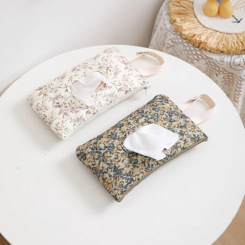 Floral Quilted Wipe Pouch - Portable Baby Wipe Holder for Stroller & Car